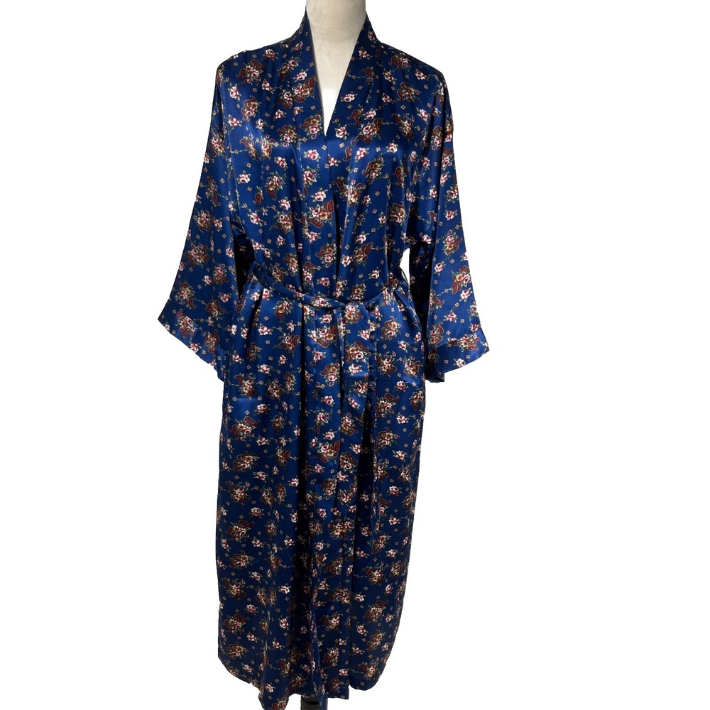 Vintage Intimate Affair California Satin Floral Paisley Wrap Robe Dress Large‎